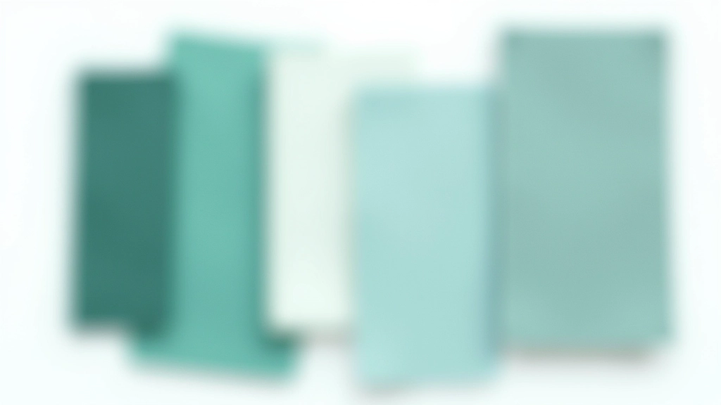 Paleta de cores mostrando verde profundo, cinza e azul em padrão harmônico com amostras de material têxtil