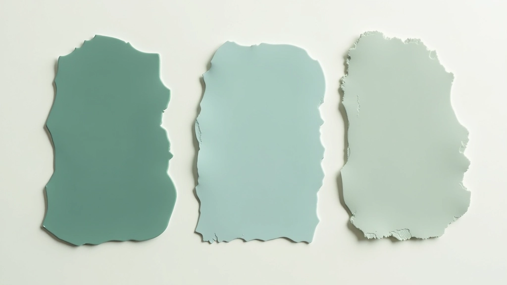 Três amostras de combinações de cores lado a lado mostrando verde profundo com cinza, verde-água com cinza claro, e verde musgo com cinza pérola